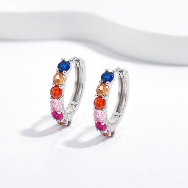 Half Round Rainbow Cubic Zirconia Hoop Earrings