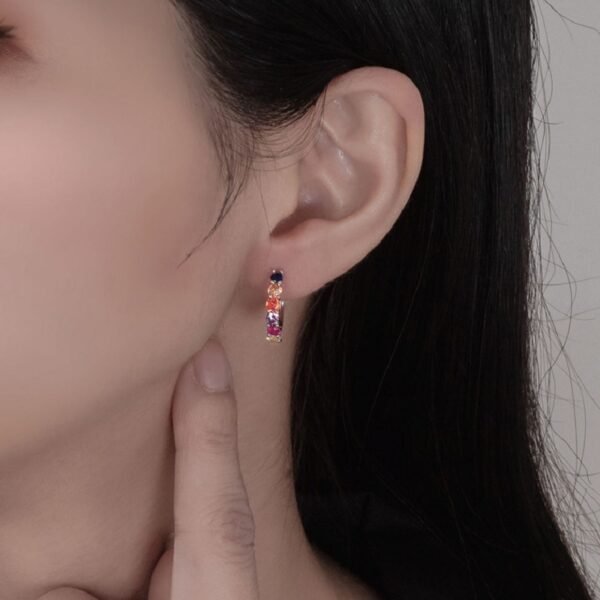 Half Round Rainbow Cubic Zirconia Hoop Earrings