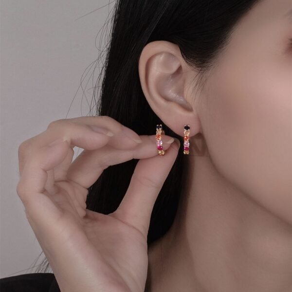 Half Round Rainbow Cubic Zirconia Hoop Earrings
