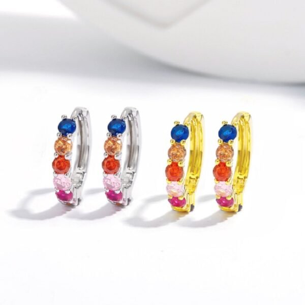 Half Round Rainbow Cubic Zirconia Hoop Earrings