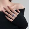 Halo East-West Oval Blue CZ S925 Split Shank Pave Ring