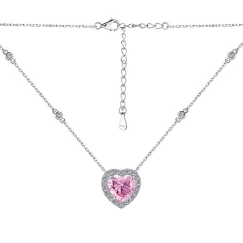 Halo Heart Pink Zirconia S925 Silver Necklace