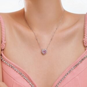 Halo Heart Pink Zirconia S925 Silver Necklace