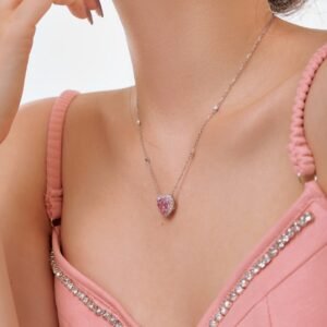 Halo Heart Pink Zirconia S925 Silver Necklace