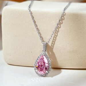 Halo Pear Shaped Zircons S925 Silver Necklace