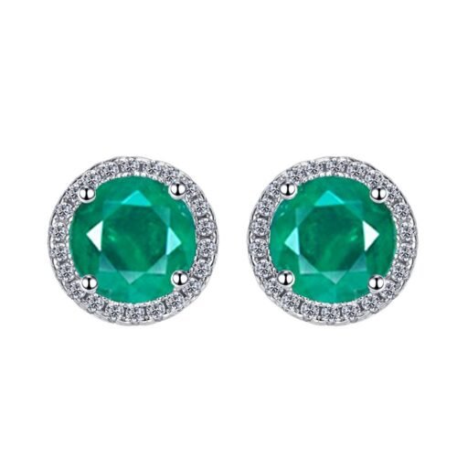 Halo Round Blue Zirconia S925 Stud Earrings