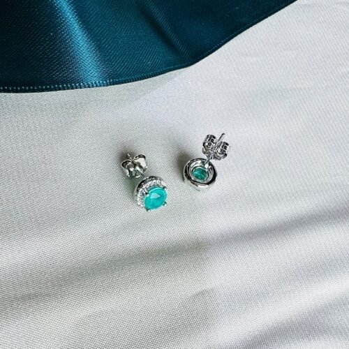 Halo Round Blue Zirconia S925 Stud Earrings