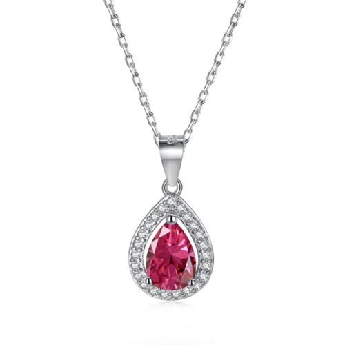 Halo Water Droplets Pear Shape CZ S925 Silver Necklace