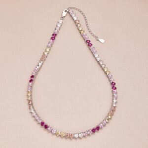 Heart Rainbow Cubic Zirconia Tennis Necklace