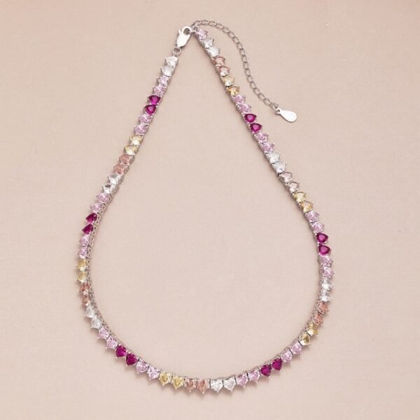 Heart Rainbow Cubic Zirconia Tennis Necklace