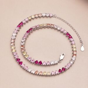 Heart Rainbow Cubic Zirconia Tennis Necklace