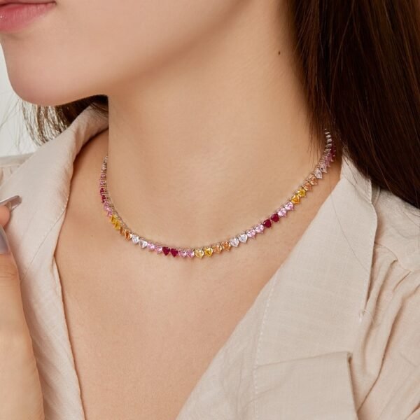 Heart Rainbow Cubic Zirconia Tennis Necklace