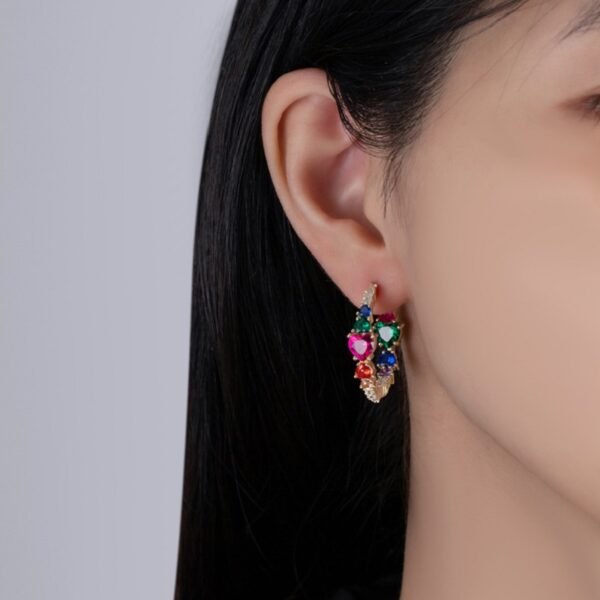 Heart Shape Rainbow Cubic Zirconia Drop Earrings