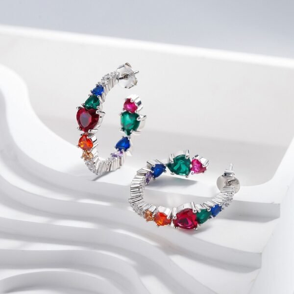 Heart Shape Rainbow Cubic Zirconia Drop Earrings