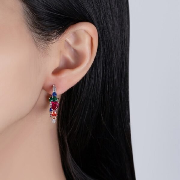 Heart Shape Rainbow Cubic Zirconia Drop Earrings