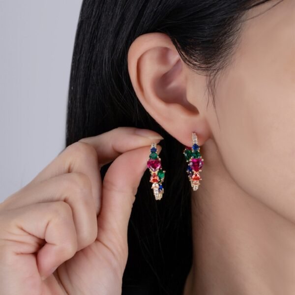 Heart Shape Rainbow Cubic Zirconia Drop Earrings