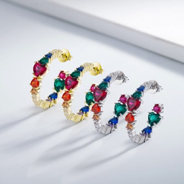 Heart Shape Rainbow Cubic Zirconia Drop Earrings