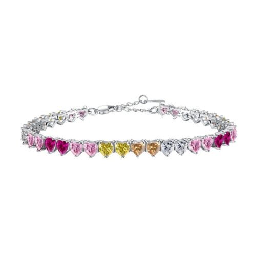 Heart Shaped Rainbow Cubic Zirconia Tennis Bracelet