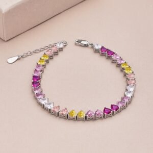 Heart Shaped Rainbow Cubic Zirconia Tennis Bracelet