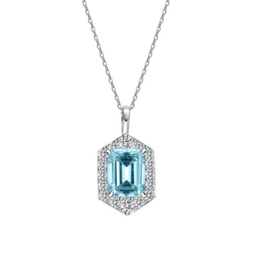 Hexagon Hola Emerald Cut Blue Zirconia S925 Necklace