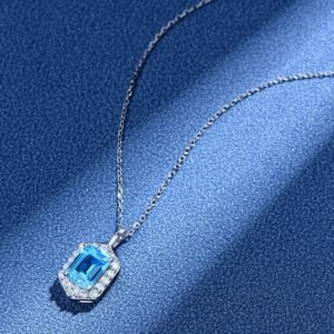 Hexagon Hola Emerald Cut Blue Zirconia S925 Necklace