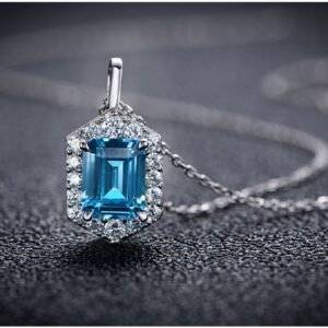 Hexagon Hola Emerald Cut Blue Zirconia S925 Necklace