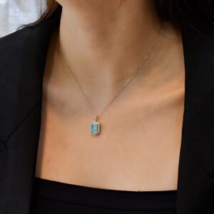 Hexagon Hola Emerald Cut Blue Zirconia S925 Necklace