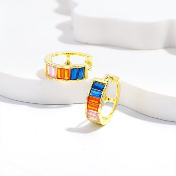 Hollow Rainbow Cubic Zirconia Hoop Earrings