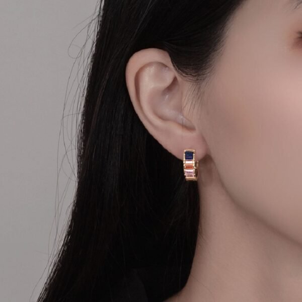 Hollow Rainbow Cubic Zirconia Hoop Earrings