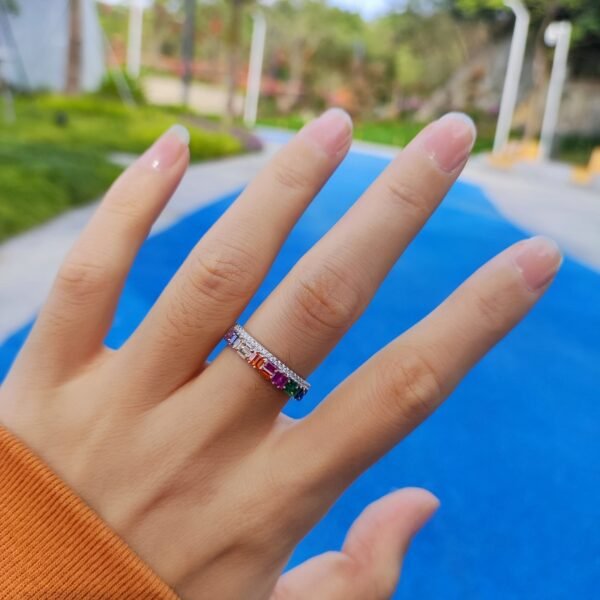 Interactive Design Emerald Cut Rainbow Cubic Zirconia Ring