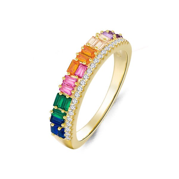 Interactive Design Emerald Cut Rainbow Cubic Zirconia Ring