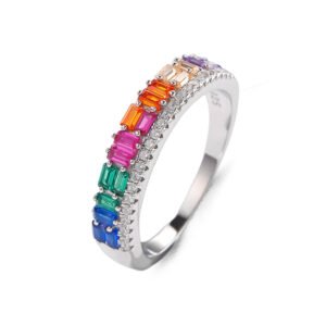 Interactive Design Emerald Cut Rainbow Cubic Zirconia Ring