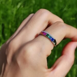 Interactive Design Emerald Cut Rainbow Cubic Zirconia Ring