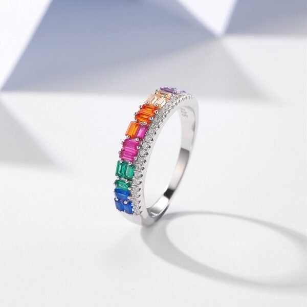 Interactive Design Emerald Cut Rainbow Cubic Zirconia Ring