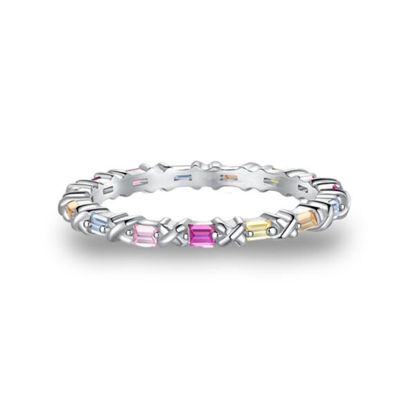 Light luxury Emerald Cut Rainbow Cubic Zirconia Ring
