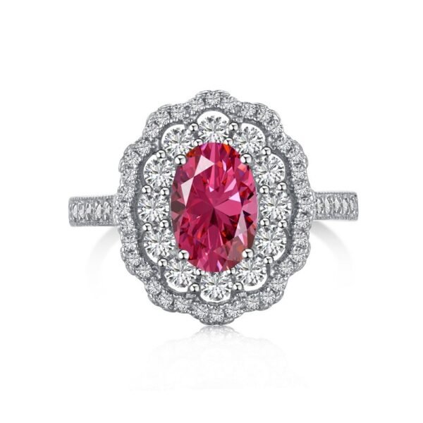 Luxury Double Halo Oval Red CZ S925 Pave Ring