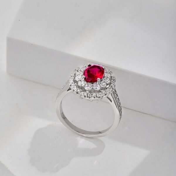 Luxury Double Halo Oval Red CZ S925 Pave Ring