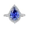 Luxury Halo Pear Shape Blue CZ Pave Ring