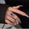 Luxury Halo Pear Shape Blue CZ Pave Ring