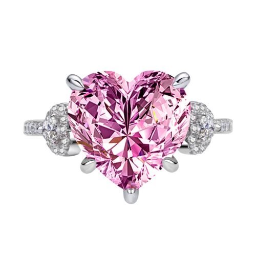 Luxury S925 12x12mm Pink Heart CZ Ring