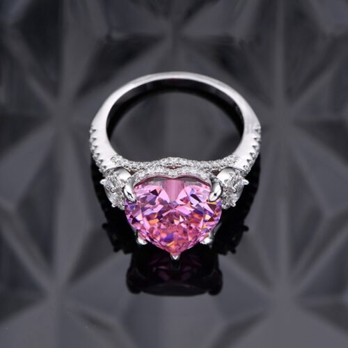Luxury S925 12x12mm Pink Heart CZ Ring