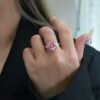 Luxury S925 12x12mm Pink Heart CZ Ring