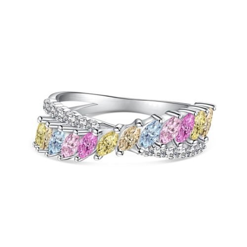 Marquise Cut Rainbow Cubic Zirconia Cross Band