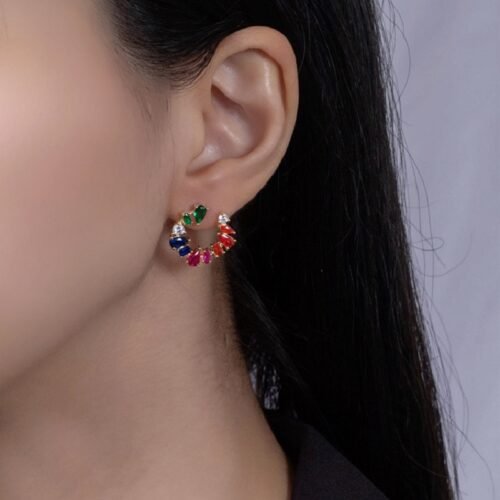 Mix Shape Rainbow Cubic Zirconia Drop Earrings