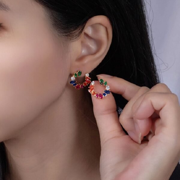 Mix Shape Rainbow Cubic Zirconia Drop Earrings