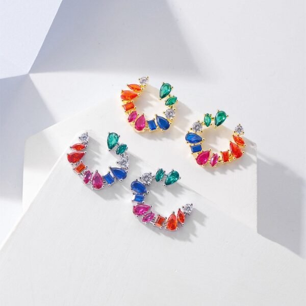 Mix Shape Rainbow Cubic Zirconia Drop Earrings