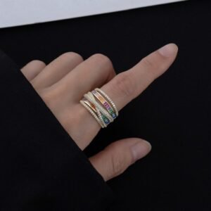 Multi-Layer Emerald Cut Rainbow Cubic Zirconia Band