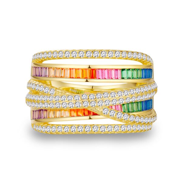 Multi-Layer Emerald Cut Rainbow Cubic Zirconia Band