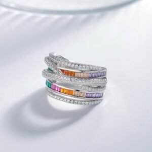 Multi-Layer Emerald Cut Rainbow Cubic Zirconia Band