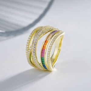 Multi-Layer Emerald Cut Rainbow Cubic Zirconia Band